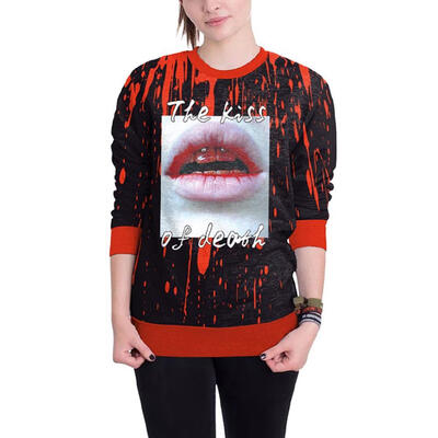 

2019 Halloween Women Lips Blood Drops Print Sweatshirts Casual Round Collar Pullover New Fashion Long Sleeve Loose Hoodies