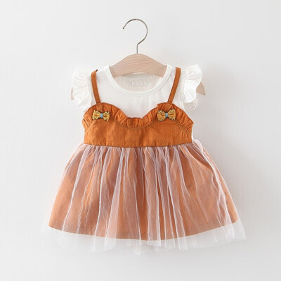 

Flower Girl Dress Summer Short Sleeve Kids Dress For Girls Fashion Girl Clothes Toddler Clothes Girls Print Fake Two Piece Dress