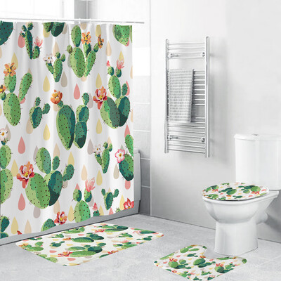 

〖Follure〗4PCS Non Slip Toilet Polyester Cover Mat Set Bathroom Shower Curtain