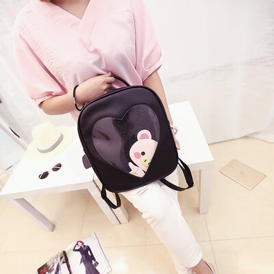 

Kids Candy Color Pu Leather School Bag Diy Transparent Love Heart Shape Backpack Schoolbags