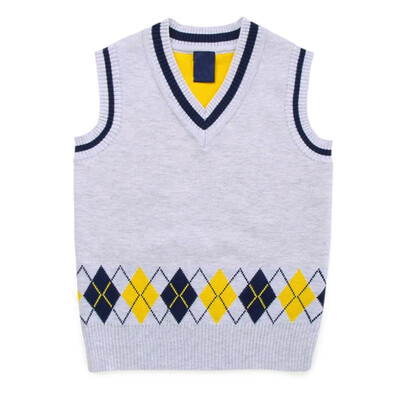 

2019 New Autumn Boys Sweater Vest Argyle V Neck Sleeveless Pullover Knit School Waistcoat 2-7T