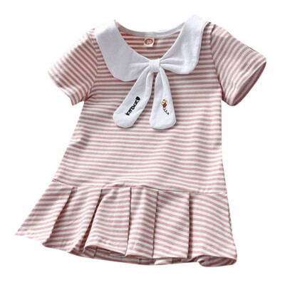 

Summer Casual Baby Girls Stripe Print Short Sleeve Dress Kids Toddler Pageant Dresses Clothes