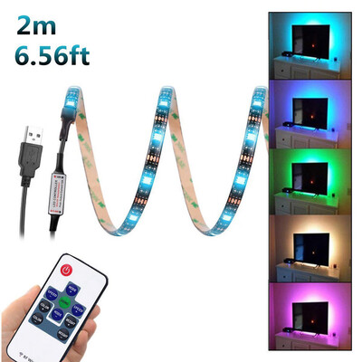 

〖Follure〗200CM USB LED Strip Light TV Back Lamp 5050RGB Colour ChangingRemote Control