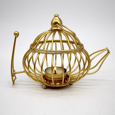 

Toponeto Wire Teapot-Shaped Hollow Design Candlestick Dedication Candlestick Decoration A