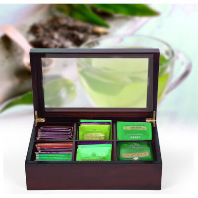 

Gobestart Bamboo Tea Box Organizer Chest 6 Compartments With Small Drawer Tea Storage Bag