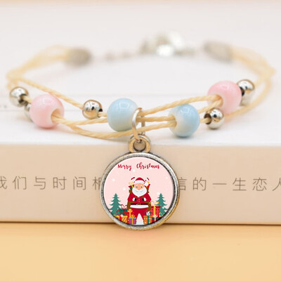 

Fashion Time Gem Christmas Tree Elk Snowman Pendent Bracelet For Childrens