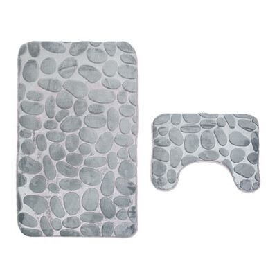 

OCHINE 5080cm 3D Cobblestone Toilet Mat Set Two-piece Bathroom Carpet