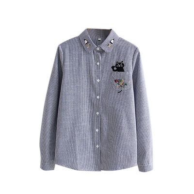 

EFINNY 2019 Floral Embroidered Blouse Shirt Women Cartoon Cat Tops Long Sleeve Blouses Woman Office Shirts plus size