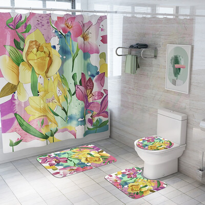 

〖Follure〗4PCS Non Slip Toilet Polyester Cover Mat Set Bathroom Shower Curtain