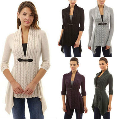 

Women Knitted Long Sleeve Jumper Sweater Cardigan Wrap Cowl Neck Shawl Tops Coat