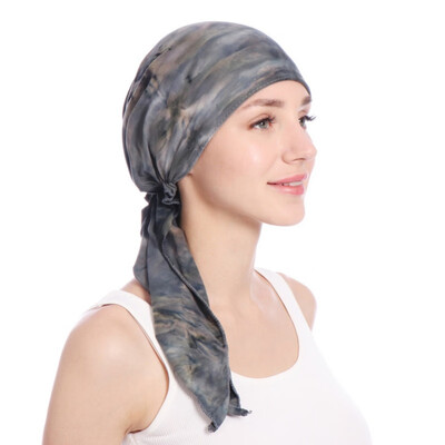 

2019 Print Women India Hat Muslim Ruffle Cancer Chemo Beanie Scarf Turban Two Tail Wrap Cap daily wear 5 Colors Freeshipping