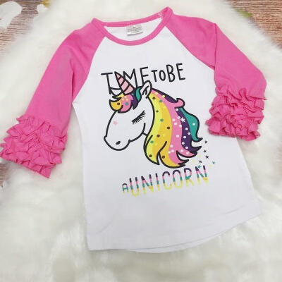 

Toddler Baby Girl Kids Unicorn Top Blouse Ruffle Sleeve T-shirts Sweatshirt 2-7Y