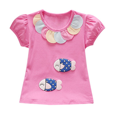 

Summer Toddler Girl Short Sleeve Cartoon Printed Pattern T-shirt Tops Cotton Casual Outfits Clothes