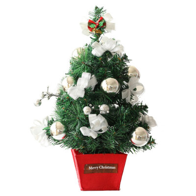 

45CM Tall Artificial Christmas Tree Tabletop Mini Ribbon Bow Plastic Ball Ornaments Decorations For Home Office