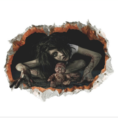 

3D View Halloween Decoration Scary Bloody Broken Wall Ghost Wall Sticker Home Decor Mural Party Art 6045cm