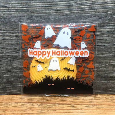 

100Pcs Halloween Self Adhesive Cookie Candy Bags Biscuits Snack Baking Package Bags Treat Funny Party Gifts