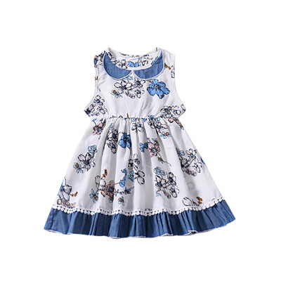 

Baby Girl Flower Dress Summer Casual Flower Printing Sleeveless Pleated Ruffles Party Wedding Birthday Dress