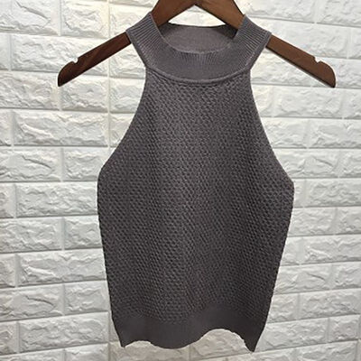

Women Korean Halter Sleeveless High Neck Hanging Neck Knitted Tank Top Slim
