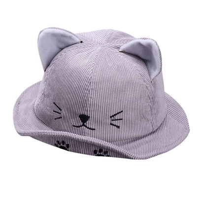 

Autumn Baby Boys Girls Toddler Cartoon Cat Ear Design Bucket Hats Caps Reversible Sun Headwear