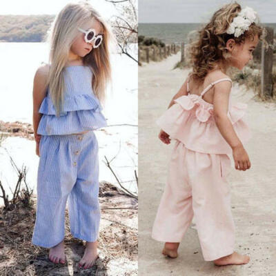 

Toddler Kid Baby Girl Cotton Clothes Ruffle Top T Shirt Wid Led Pants Outfit Set