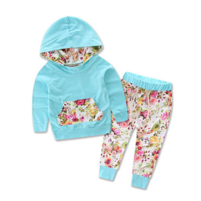 

Autumn Toddler Baby Girls Long Sleeve Floral Leopard Print Hoodie Patchwork Sweatshirt TopsPants Trouser Costume Set