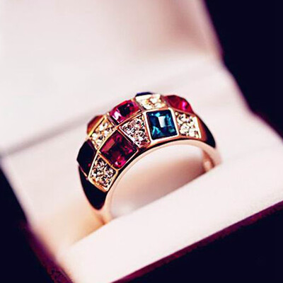 

Bohemian Statement Jewelry Fashion Big Colored Crystal Ring Gold Love Engagement Wedding Rings For Women Accessories