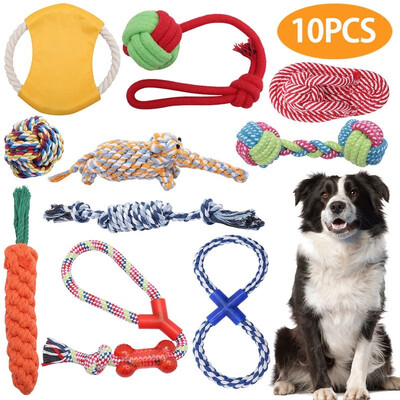 

10PCS Dog Toys Pet Puppy Teething Chewing Rope Knot Ball Grinding Dog Bite Training Toy