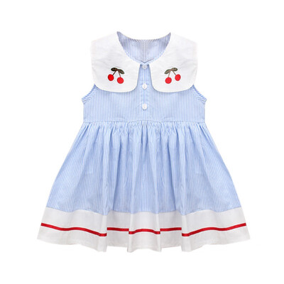

Baby Girls Dress Blue Striped Pattern Sleeveless Kids Dress For Girls Kids Toddler Cartoon Sundress
