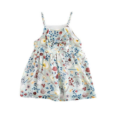 

Children Summer Cute Girls Bow Breathable Print Sleeveless Sweet Princess Sling Dress 6M-5Y
