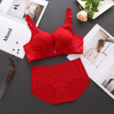 

Ruffled Bra Ice Silk Briefs Underwear Sets Gathered No Steel Ring Bra Set Solid Color Bras