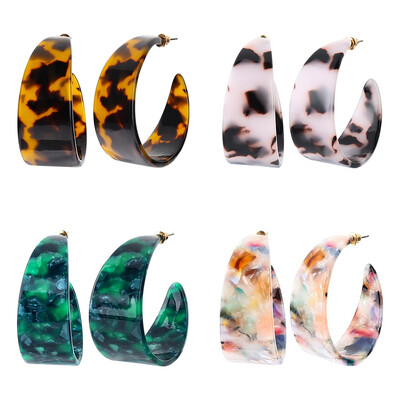 

vogueknock Acrylic Earrings Womens Open Wide Graduated Acrylic Hoop Earrings Bohemian Statement Resin Drop Earrings