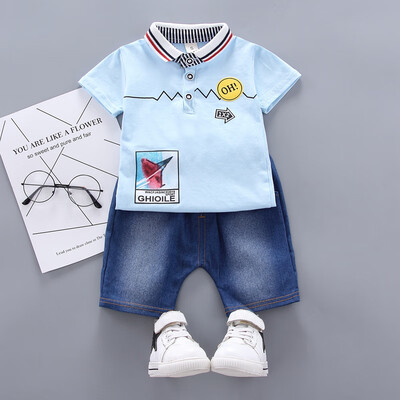

Summer Baby Boys 2pcs Clothes Sets Casual Short Sleeve Cartoon Print T-shirt TopsDenim Shorts Children Costume Set