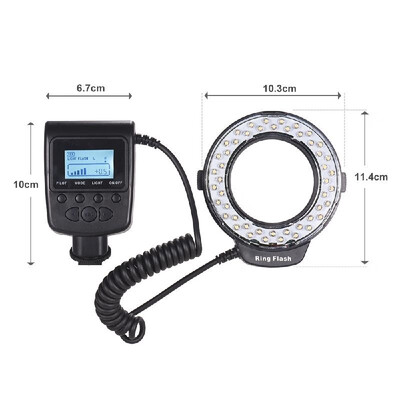

HD-130 Macro LED Ring Flash Light LCD Display 3000-15000K GN46 Power Control with 3 Flash Diffusers 8 Adapter Rings for Canon Niko