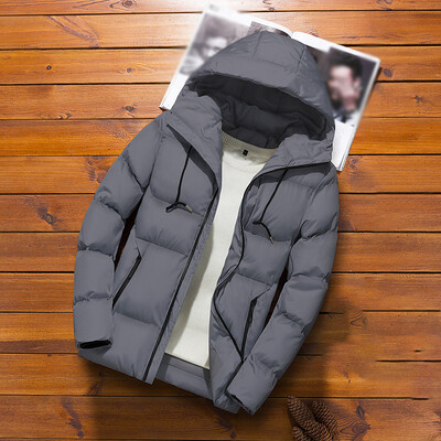 

Mens Solid Color Hooded Casual Cottton Padded Zipper Warm Long Sleeve Overcoat