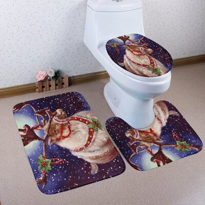 

Tailored 3PCS Christmas Bathroom Non-Slip Pedestal Rug Lid Toilet Cover Bath Mat Set
