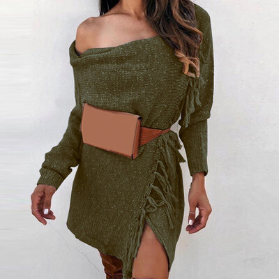 

Women Off Shoulder Knitted Sweater Jumper Dress Ladies Winter Long Pullover Tops