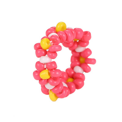 

1 Pc Women Fashion Ins Style Cute Handmade Beaded Ring Colored Woven Flower Finger Ring