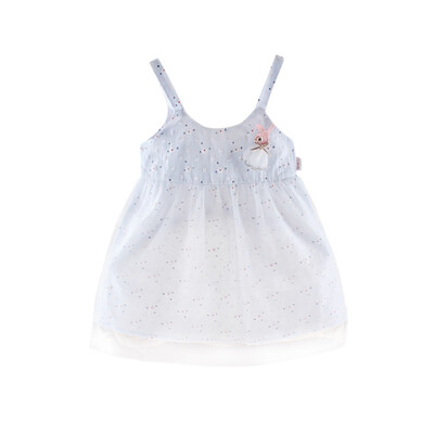 

Summer Fashion Baby Girl Dress White Pink Sleeveless Cartoon Rabbit Decoration Baby Dress Mesh Casual Princess Kids\ Clothing
