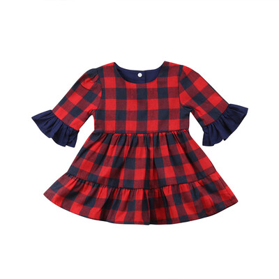 

Baby Girl Christmas Pageant Plaid Casual Party Dress Xmas Toddler Kid Clothes