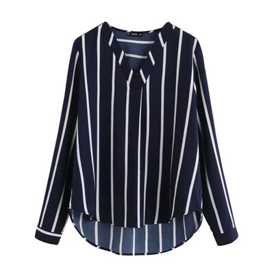 

Women Sexy Deep V-Neck Plus Size Striped Long-Sleeved Chiffon Shirt