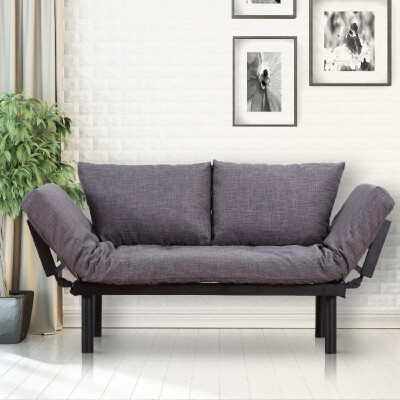 

Single Person 3 Position Convertible Couch Chaise Lounger Sofa Bed - BlackGrey