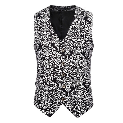 

Toponeto Mens Single-breasted Sleeveless Wedding Business Formal Tops Printing Vest