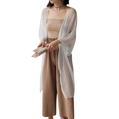 

Women Summer Solid Color Open Front Thin Chiffon Sun Protection Tops Beach Cardigan