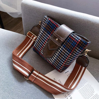 

Tailored Women 2019 New Wool Shoulder Bag Plaid Messenger Bag Fashion Bucket Bag