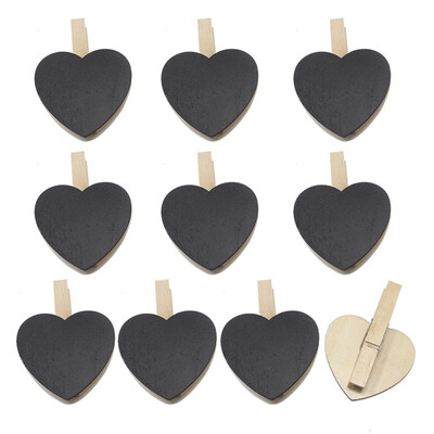 

10pcs Wooden Crafts Heart Shaped Small Blackboard Clip Photo Clip Home Decor DIY Accessories