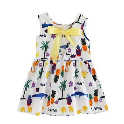 

Summer Girl Dress Kids Sleeveless Printing Pattern Cotton Vestidos Children Clothes