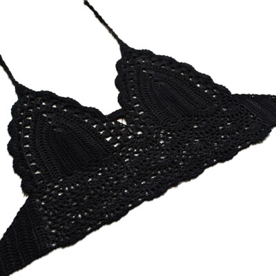 

2018 New Summer Unlined Hand-knit Halter strap Bra For beach Swimwear Lace Style Sexy Halter Full cup Bra for women