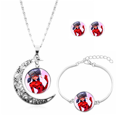 

4 Pcs\Set 10 Colors New Miraculous Ladybug Love Bugs Earrings Bracelet Pendant Set