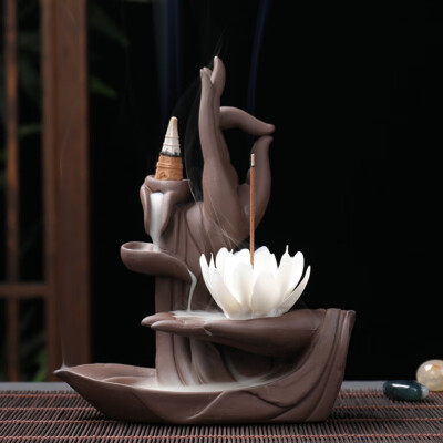 

Ceramic Backflow Incense Burner Tathagata Buddha Lotus Incense Cones Stick Holder 10pc Cone Incense Creative Home Bouddha Decor