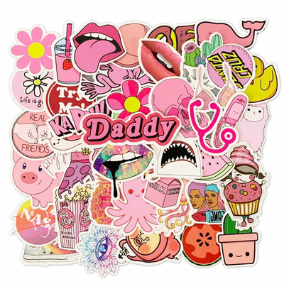 

50 P cs\Set P v c Waterproof Girls Kawaii Pink Blue Yellow Sticker Toys Luggage Stickers For Motor Car Suitcase Laptop Decals